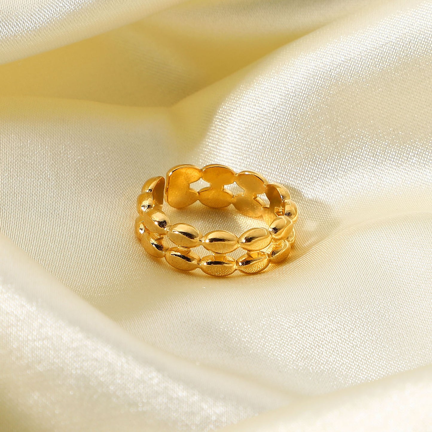 5pcs 18K Gold Stainless Steel Ring Double Oval Pea Open Ring Titanium Steel Ring Fashion Ring Individually Packaged