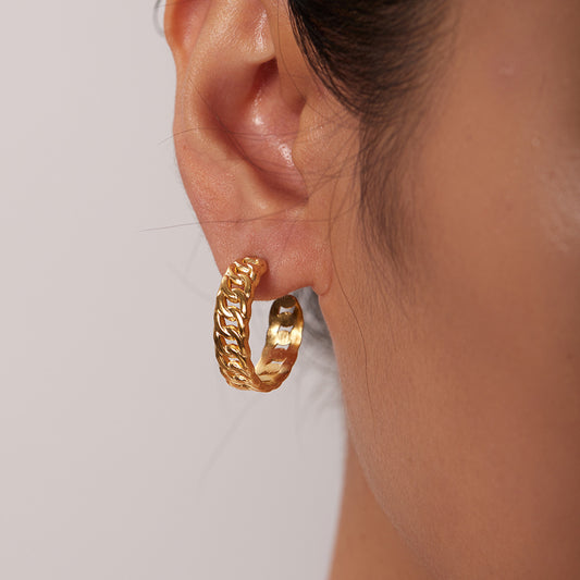 5pcs Stylish 18K Gold-Plated Stainless Steel Loop Earrings Gold Titanium Steel Chain C-Shaped Earrings For Women