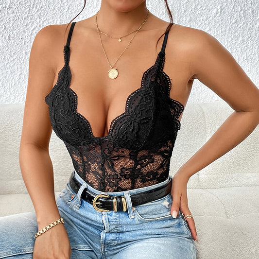 Women's Lace Patchwork Halter Jumpsuit Summer New Sexy Spice V-Neck Jumpsuit