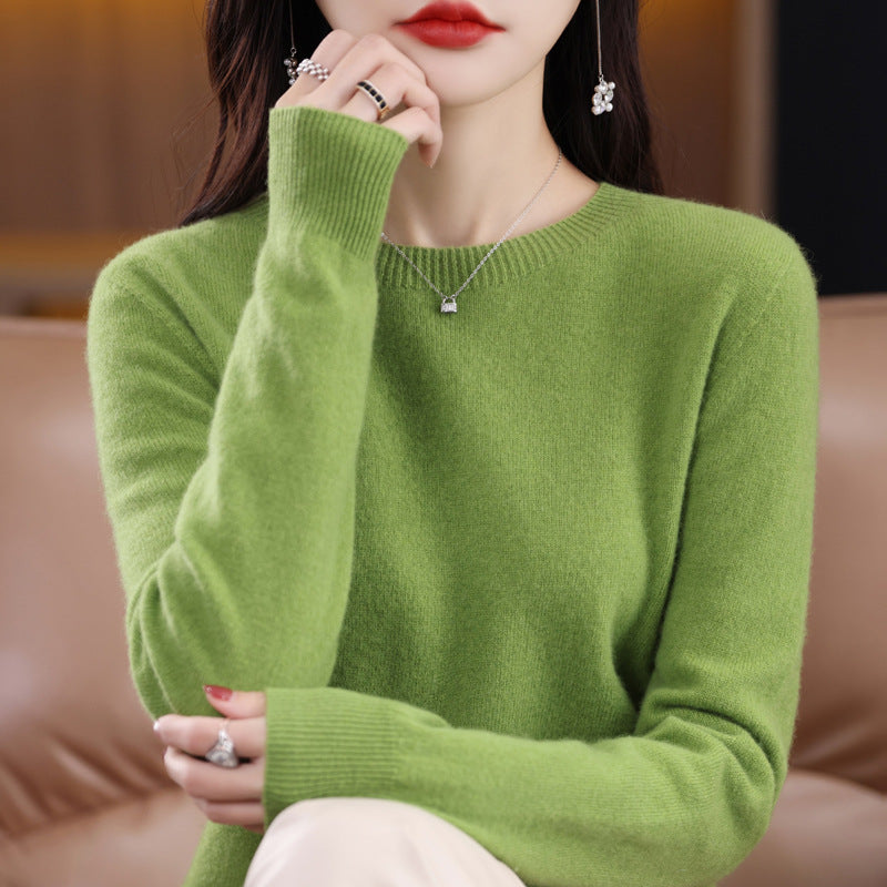 100 Pure Wool Knitwear Women's V-Neck Pullover Loose Base Shirt Autumn And Winter New Solid Color Sweater
