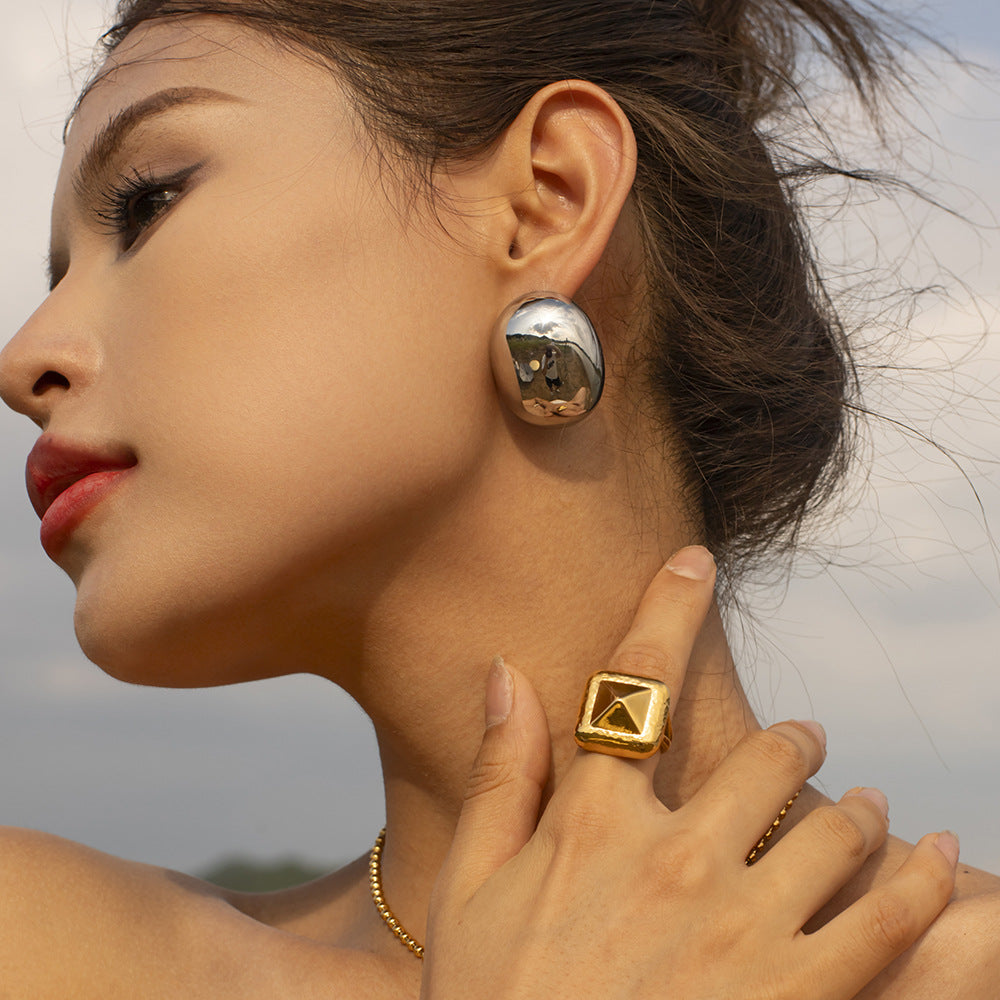 5pcs Titanium Steel Oval Steel Earrings Earrings Stud New Fashion Temperament Niche Design Earrings