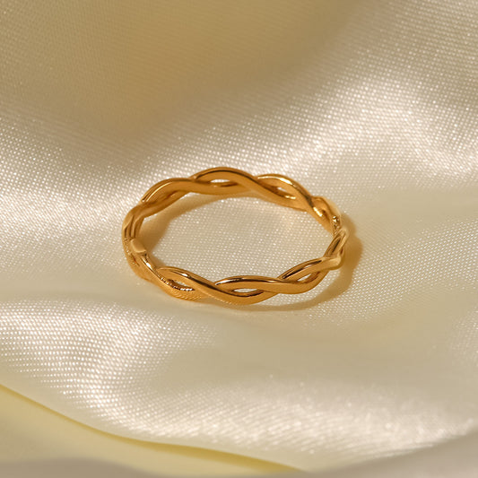 5pcs Titanium Steel Ring 18K Gold Plated Stainless Steel Twisted Linear Geometric Hollow Stacked Ring
