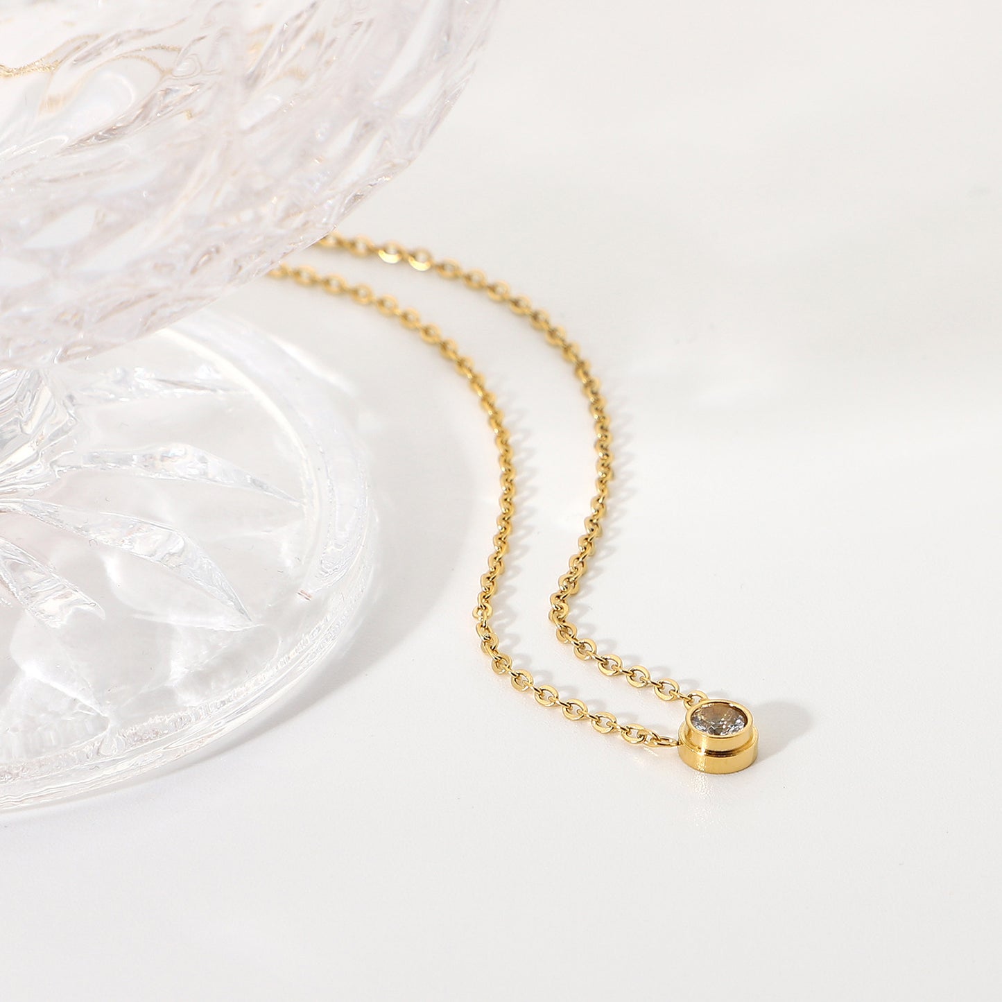5pcs Simple Mini Diamond Zircon Necklace Round Rectangular 18K Gold Exquisite Chain Stainless Steel Pendant Necklace For Women