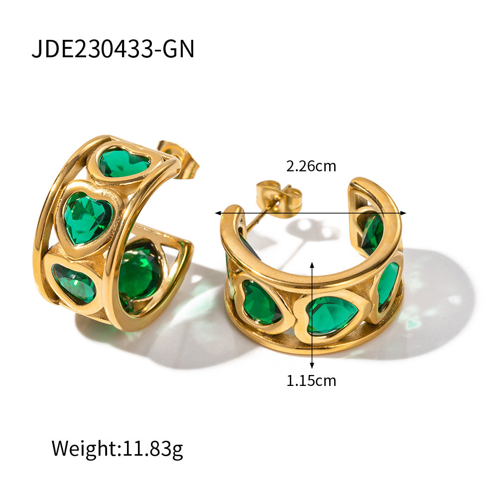 5pcs Trendy Earrings 18K Gold Plated Love Shaped Stainless Steel C-Shaped Stud Earrings Design Sense Earrings