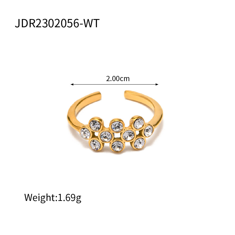 5pcs 18K Gold Plated Stainless Steel Inlaid With Natural Pearl Open Ring Does Not Fade All Matching Ring