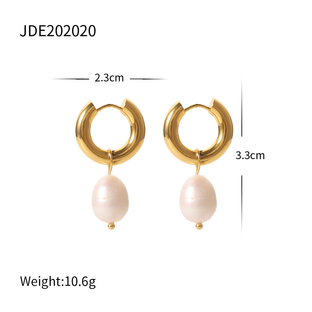 5pcs Stainless Steel Light Pearl Earrings Fashion New Women's Large Pearl C Pendant Earrings Jewelry