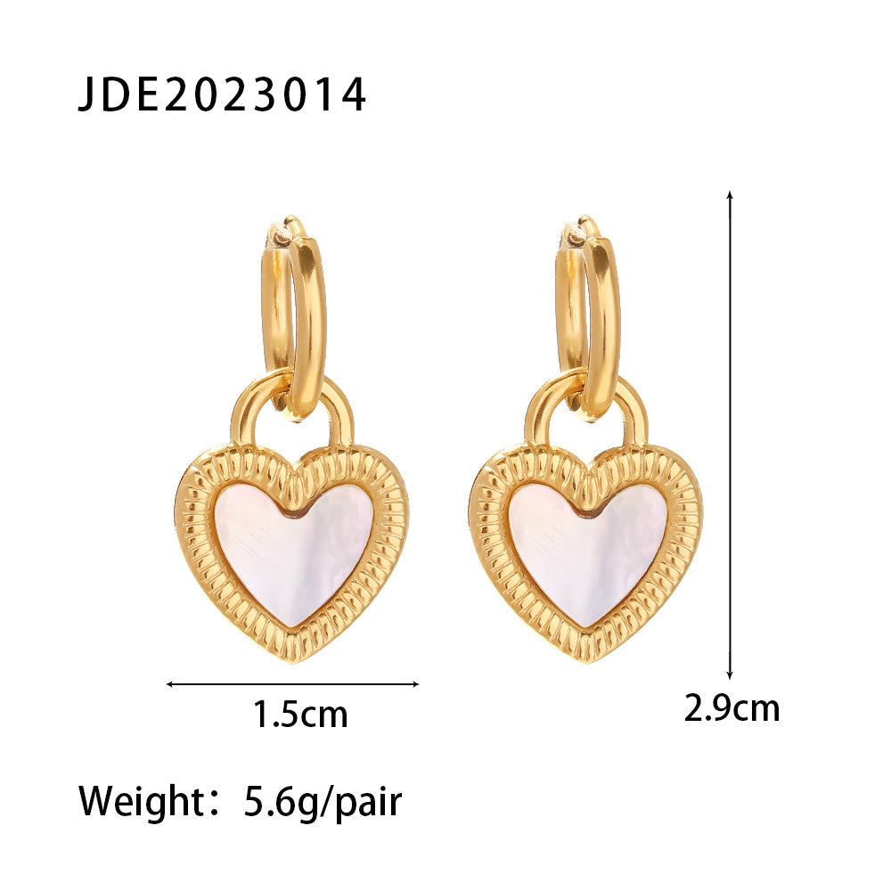 5pcs 18K Gold Plated Stainless Steel White Heart Design Pendant Earrings Style Women's Fashion Earrings Jewelry
