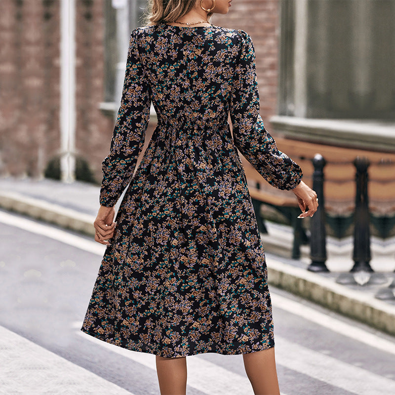 New Women's Spring And Autumn New Lace Lace V-Neck Slim Patchwork Dress