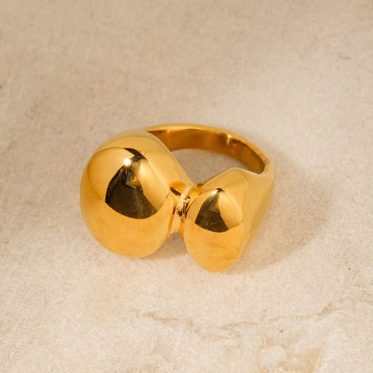 5pcs Cool Personality Moisture Texture 18K Gold Stainless Steel Size Oval Asymmetrical Ring Simple Ring