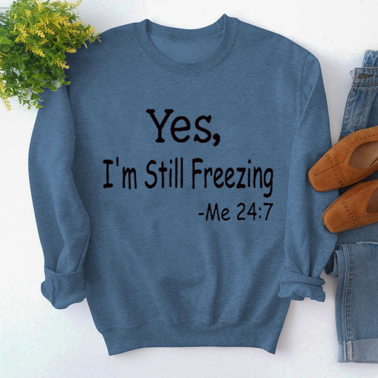 Pullover Simple Crew Neck Top Long Sleeve Yes I'M Printed Loose Hoodie