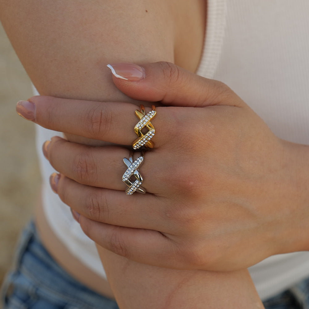 5pcs 18K Gold Stainless Steel Zircon/X-Shaped Open Ring High-Grade Non-Fade Jewelry