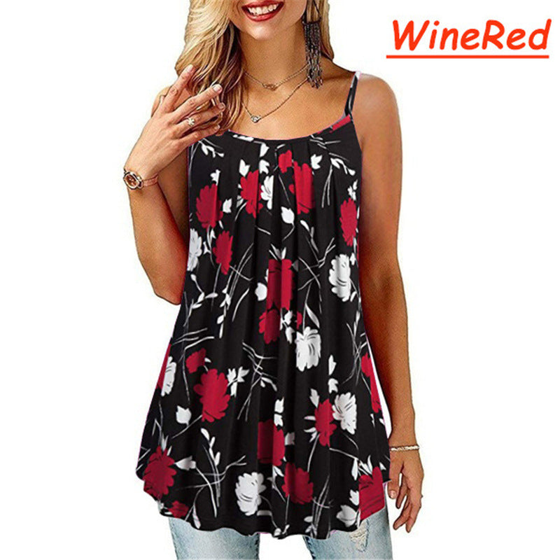 Large Size Women's Digital Print Fold Big Swing Loose Halter Shirt