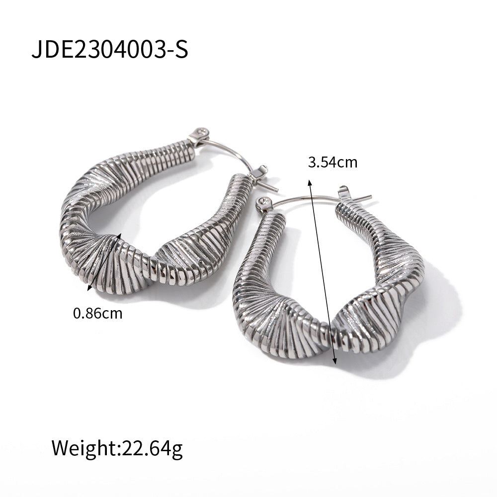 5pcs Steel Color Stainless Steel Smooth Hollow Earrings Blogger With Fashion All Round Hoop Earrings Girl