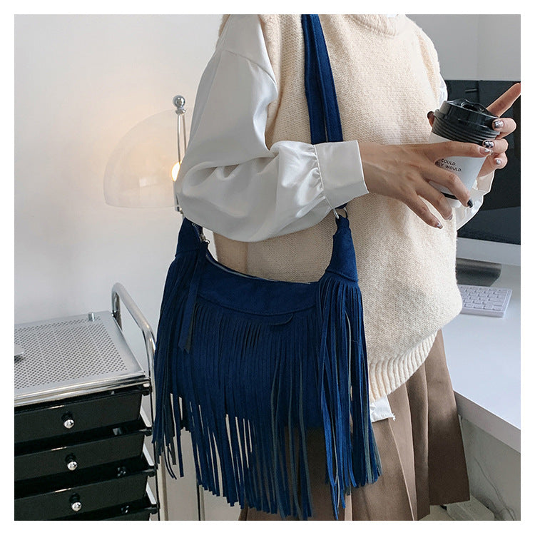 High Appearance Level Bag Female New Version Retro Fashion Single Shoulder Crossbody Bag Texture Hand-Tassel Bag