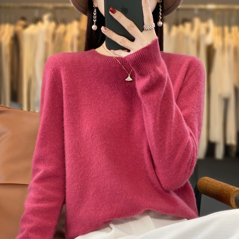 100 Pure Wool Knitwear Women's V-Neck Pullover Loose Base Shirt Autumn And Winter New Solid Color Sweater