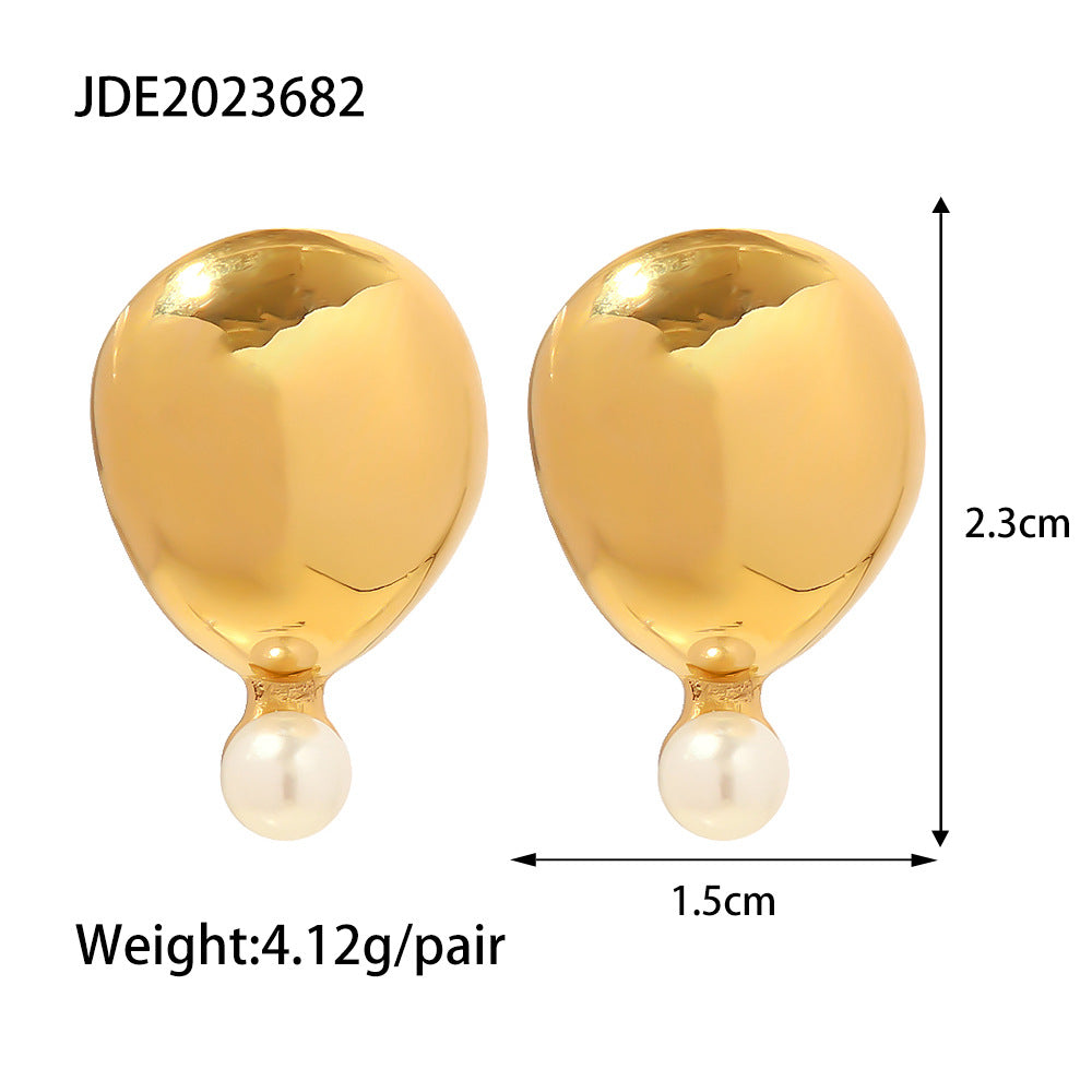 5pcs 18K Gold Plated Exaggerated Smooth Texture Set Pearl Earrings New Fashion All-In-One Earrings