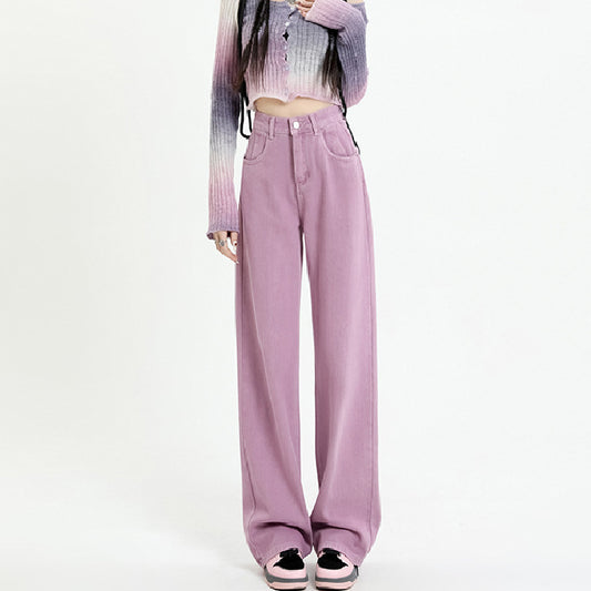 Purple Wide Leg Jeans Women's Autumn Loose Slim High Waisted Wide Leg Pants Women's Autumn And Winter Jeans Floor Length Pants Straight Leg Pants