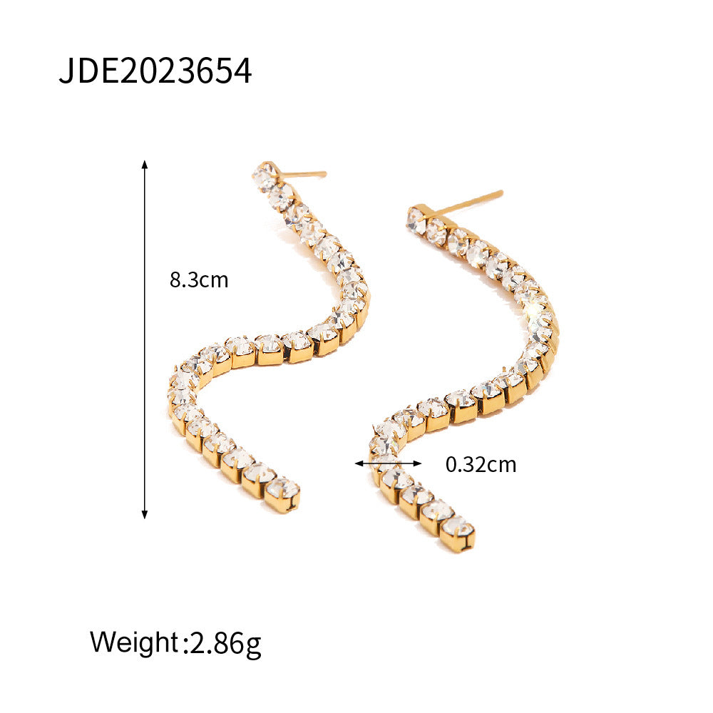 5pcs Fashion 18K Gold Simple Sparkly Inset White Zircon Fringe Pendant All Matching Earrings Jewelry