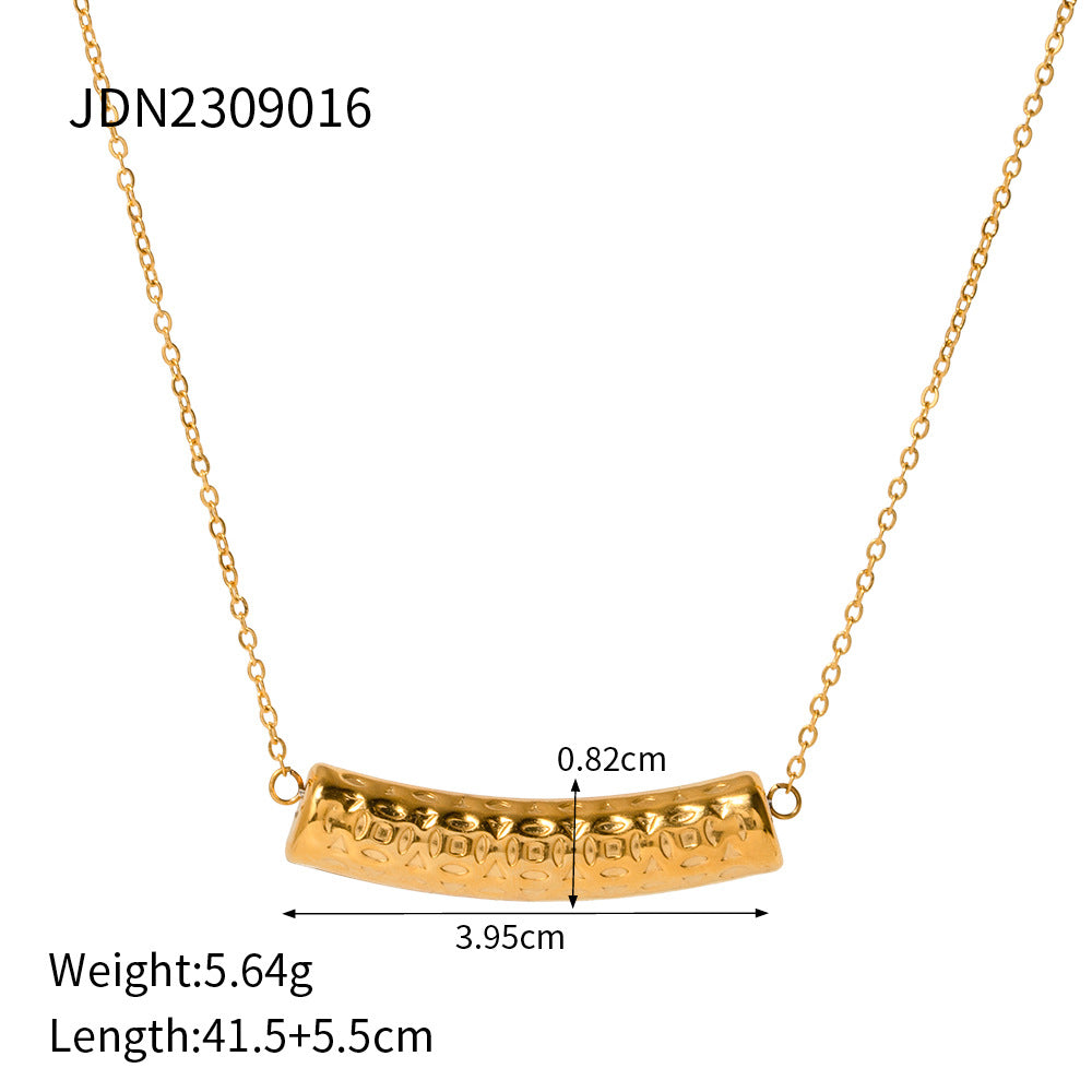 5pcs Fashion 18K Gold Stainless Steel Texture Hollow Pipe Pendant Necklace