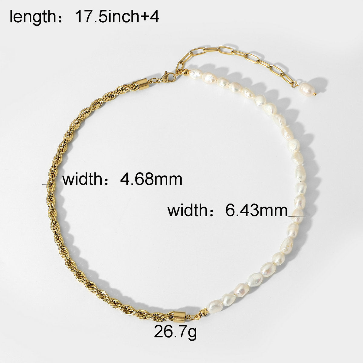 5pcs Necklace Natural Light Pearl 14K Gold Twist Chain Chain Stitching Choker Necklace