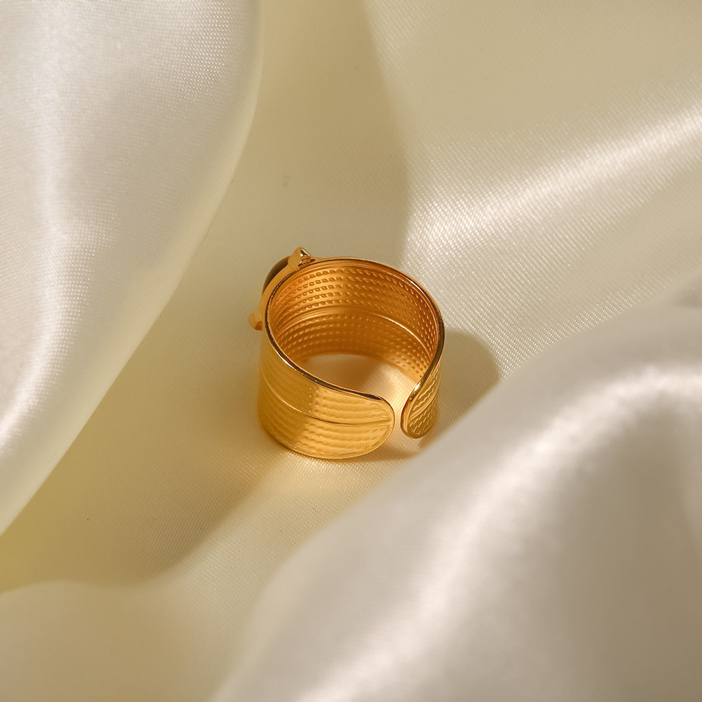 5pcs 18K Gold Stainless Steel Broad-Face Stone Adjustable Ring Hip Hop Men's And Women's Fashion All-Match Titanium Steel Ring