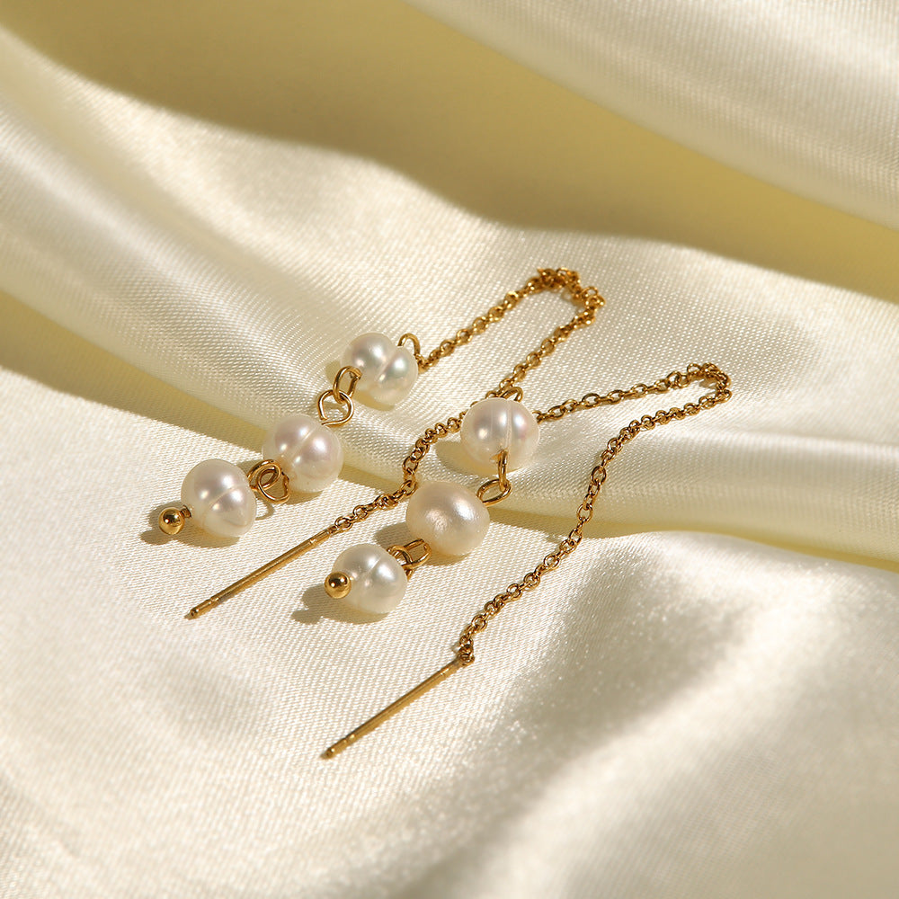5pcs The New Fashion Design Sense Fringe Long Earrings Women Fashion Everything Pearl High-Grade Temperament Earrings