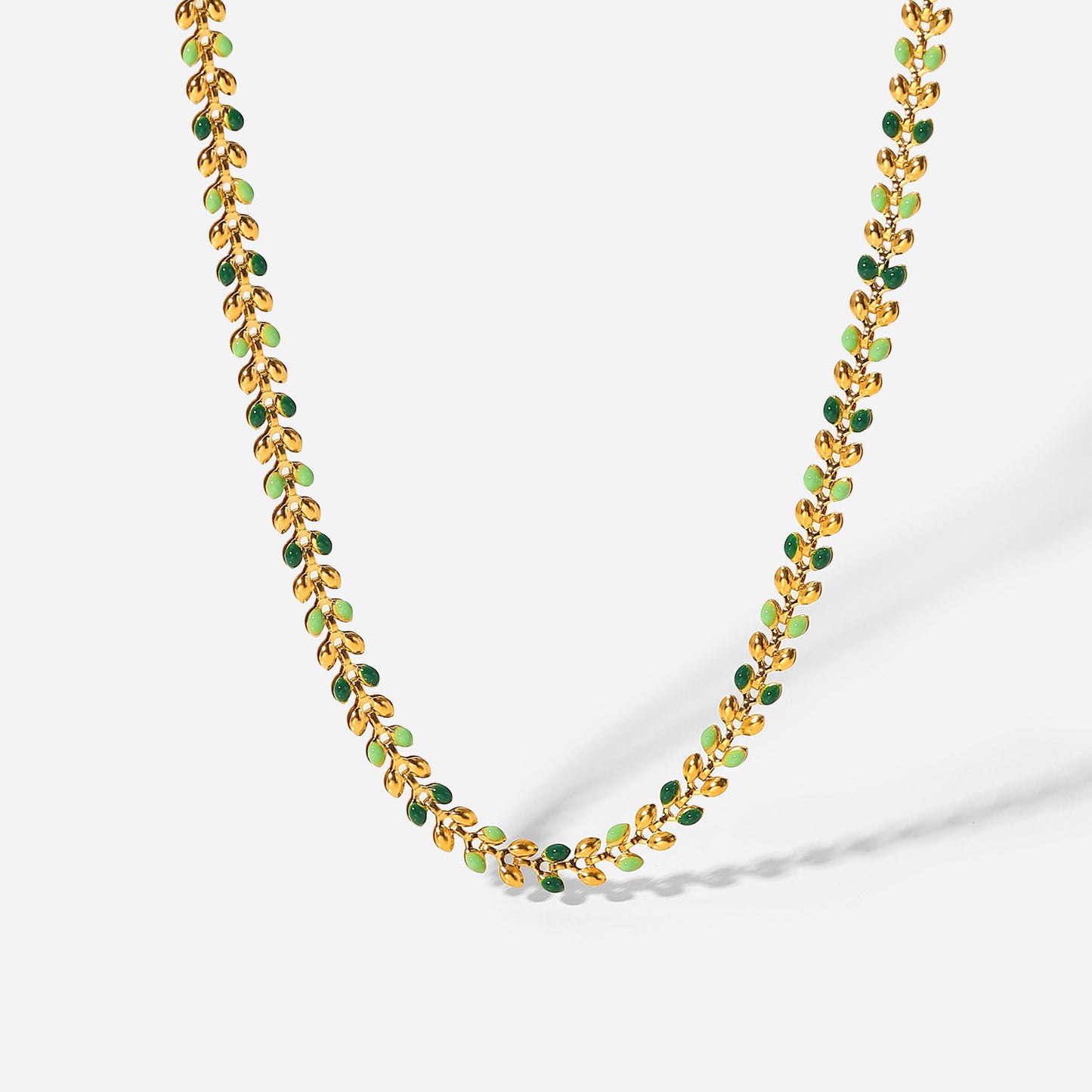 5pcs Fashion Style Necklace 18K Gold Green Dripping Olive Leaf Necklace Women's Personality Accessories