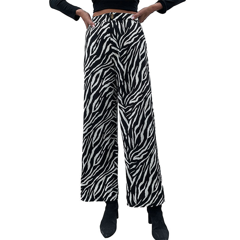 New Autumn Winter Casual Pants Commute Zebra Print Wide-Leg Pants Women