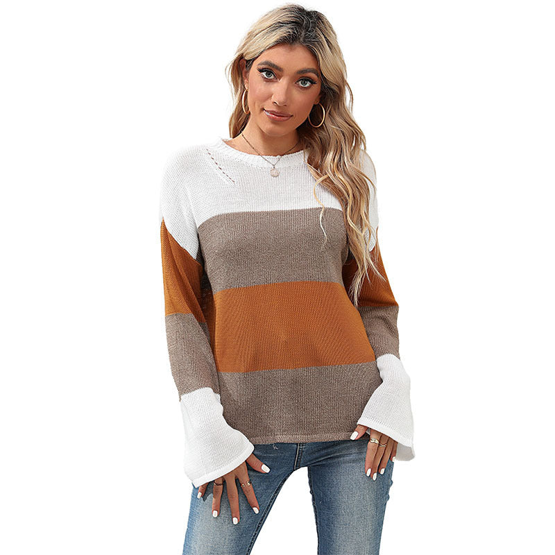New Fashion Women's Splicing Long-Sleeved Sweater Women Autumn And Winter Loose
