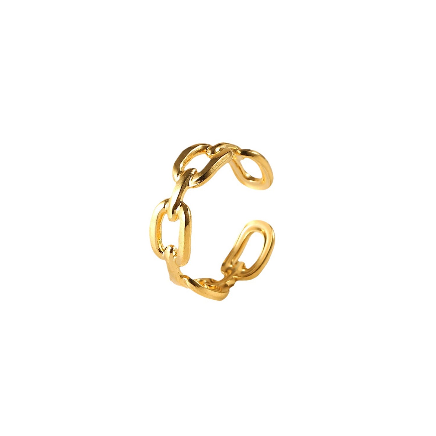 New 18K Gold Plated Stainless Steel Jewelry Square Buckle Chain Opening Ring Ladies Titanium Steel Ring
