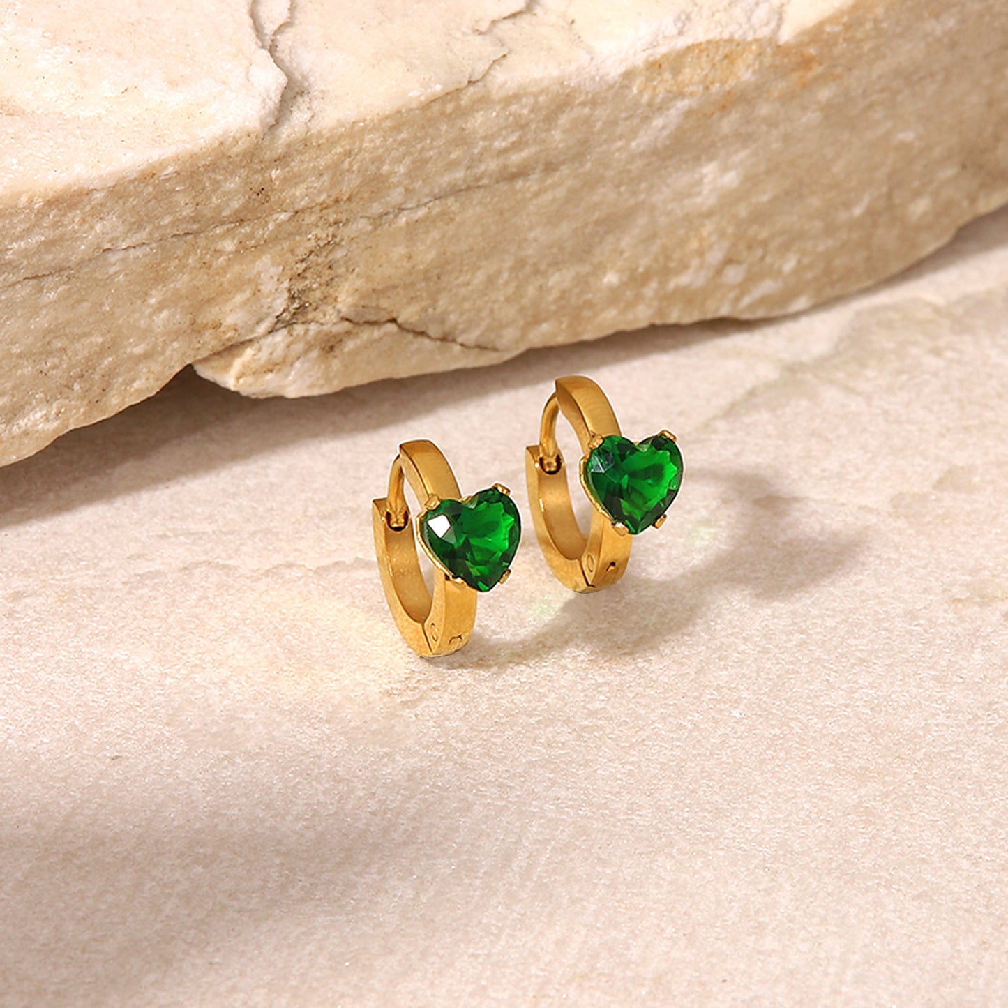 5pcs Titanium Steel Earrings 18K Gold Stainless Steel/Green Zircon Earrings