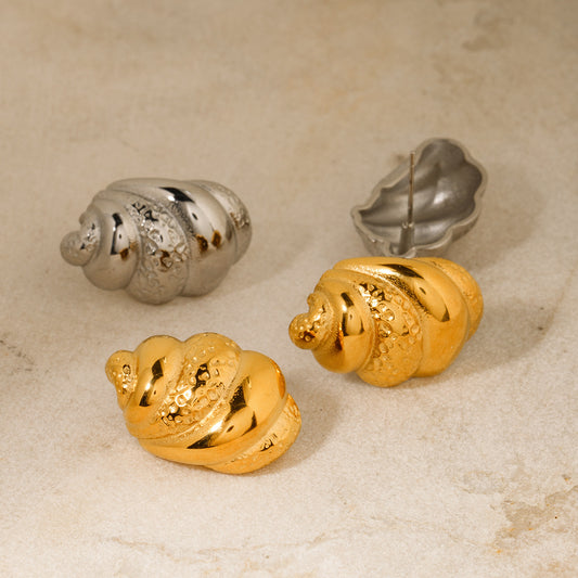 5pcs 18K Gold Stainless Steel Hammer Croissant Earrings Stainless Steel Jewelry