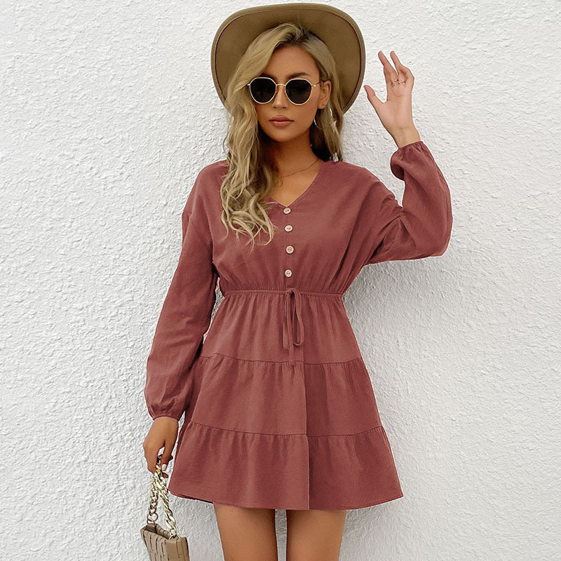 Chic Slim-Fit Solid Color Dress for Women - Autumn & Winter Fashion