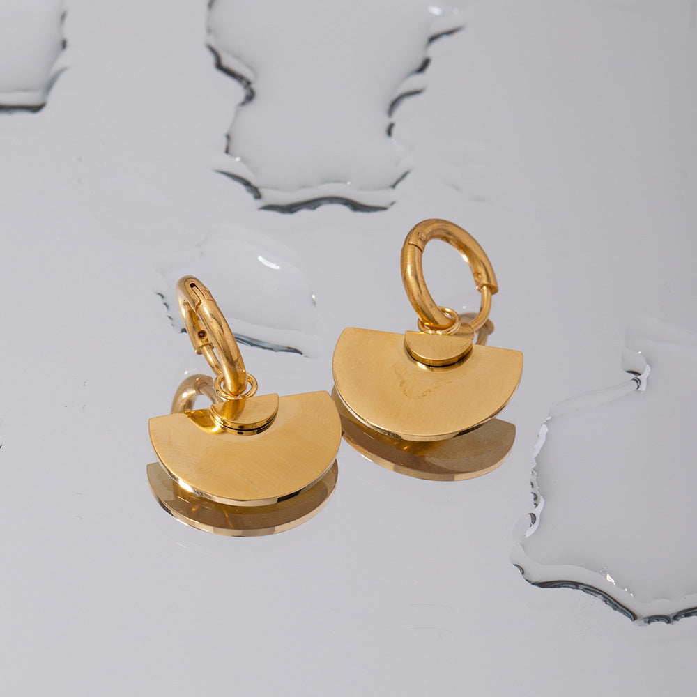 5pcs Stylish High-Grade 18K Gold Semi-Circle Pendant Stainless Steel Earrings Women's Temperament Earrings