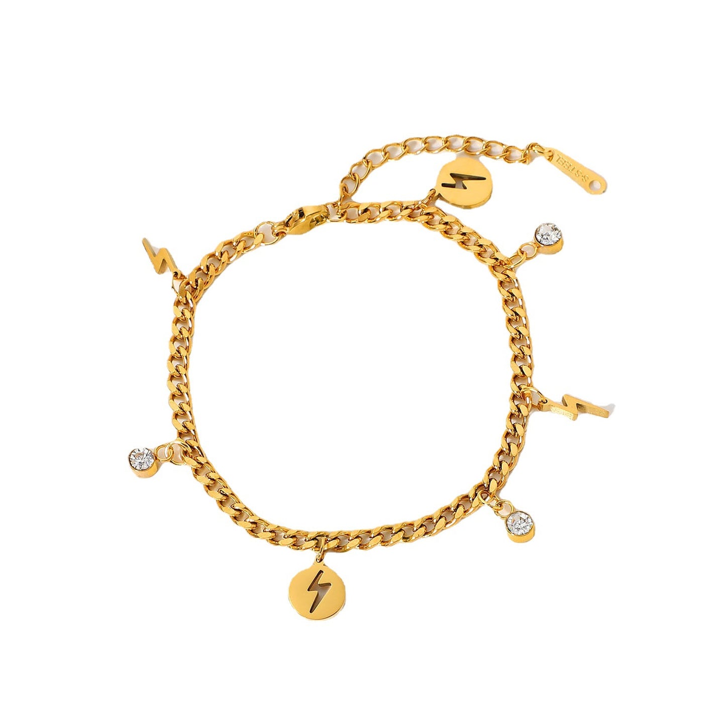 5pcs Personality With 18K Gold-Plated Stainless Steel Lightning Small Round Zircon Pendant Bracelet For Ladies