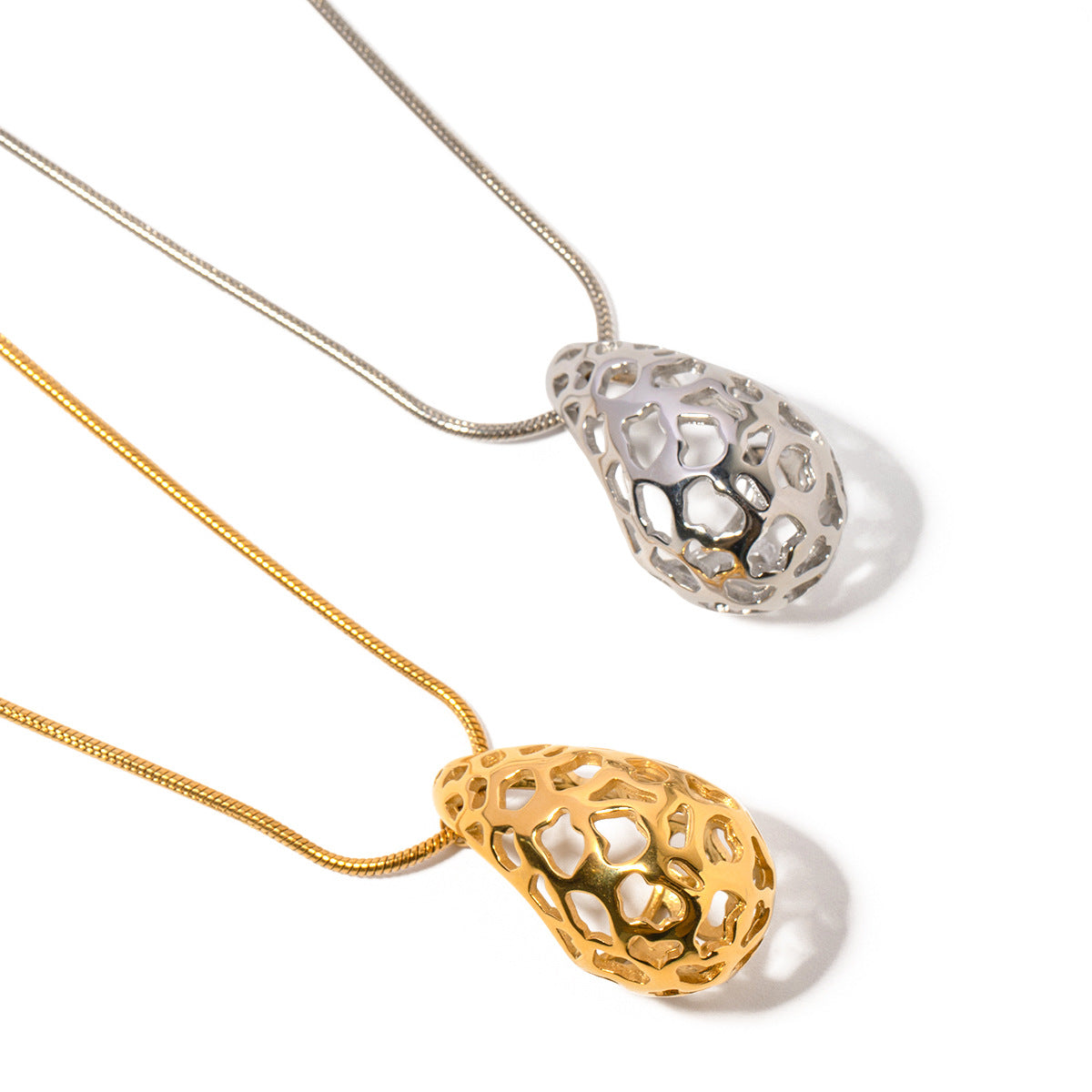 5pcs Fashion Popular 18K Gold Stainless Steel Hollow Drop Necklace Jewelry