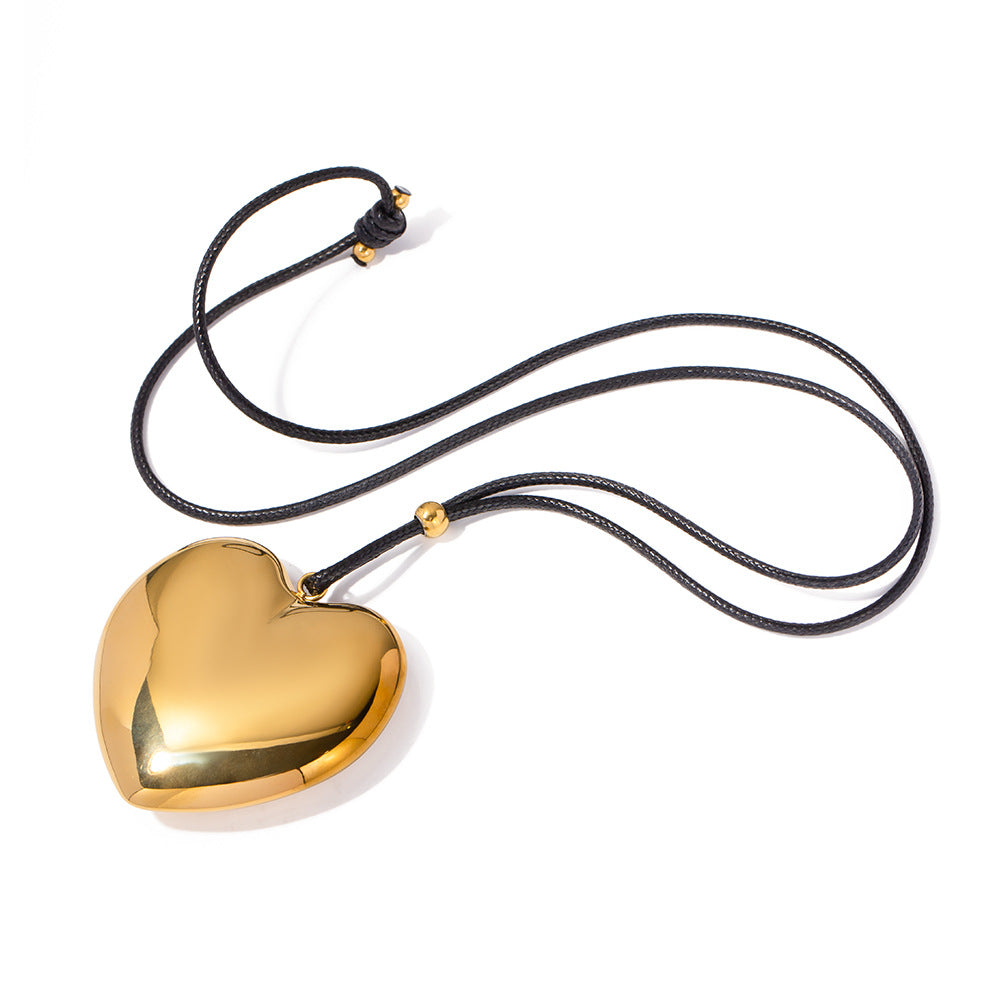 5pcs Minimalist Fashion Gold Plated Stainless Steel Necklace Simple Rope Chain Large Heart Pendant Necklace Choker Jewelry Women