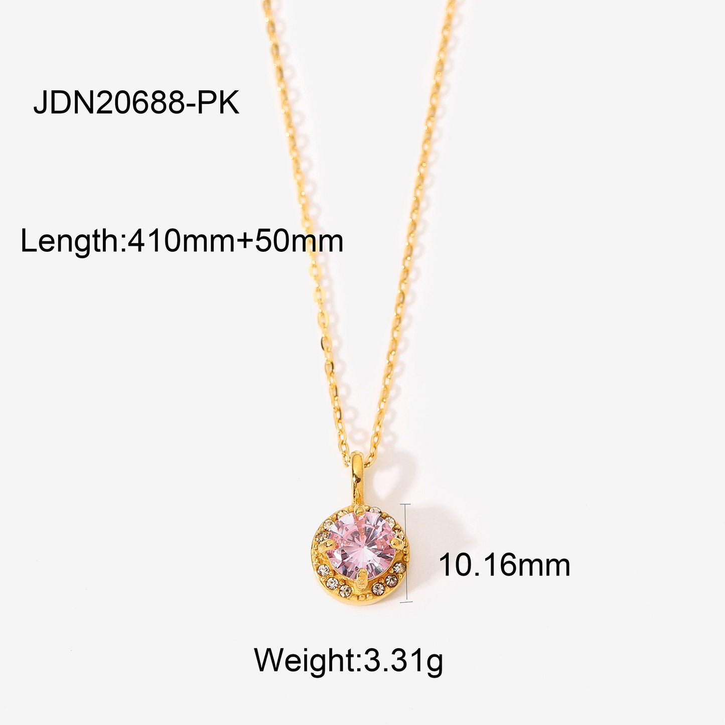 5pcs New Fashion Necklace 18K Gold Stainless Steel Double Round Zircon Pendant Women's Simple Necklace