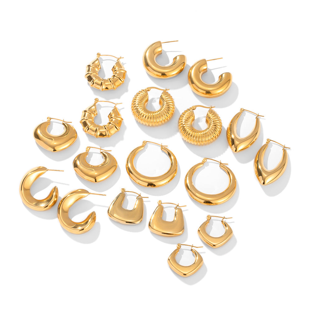5pcs Geometric Vintage Earrings Light Luxe Titanium Hollow Earrings Stainless Steel