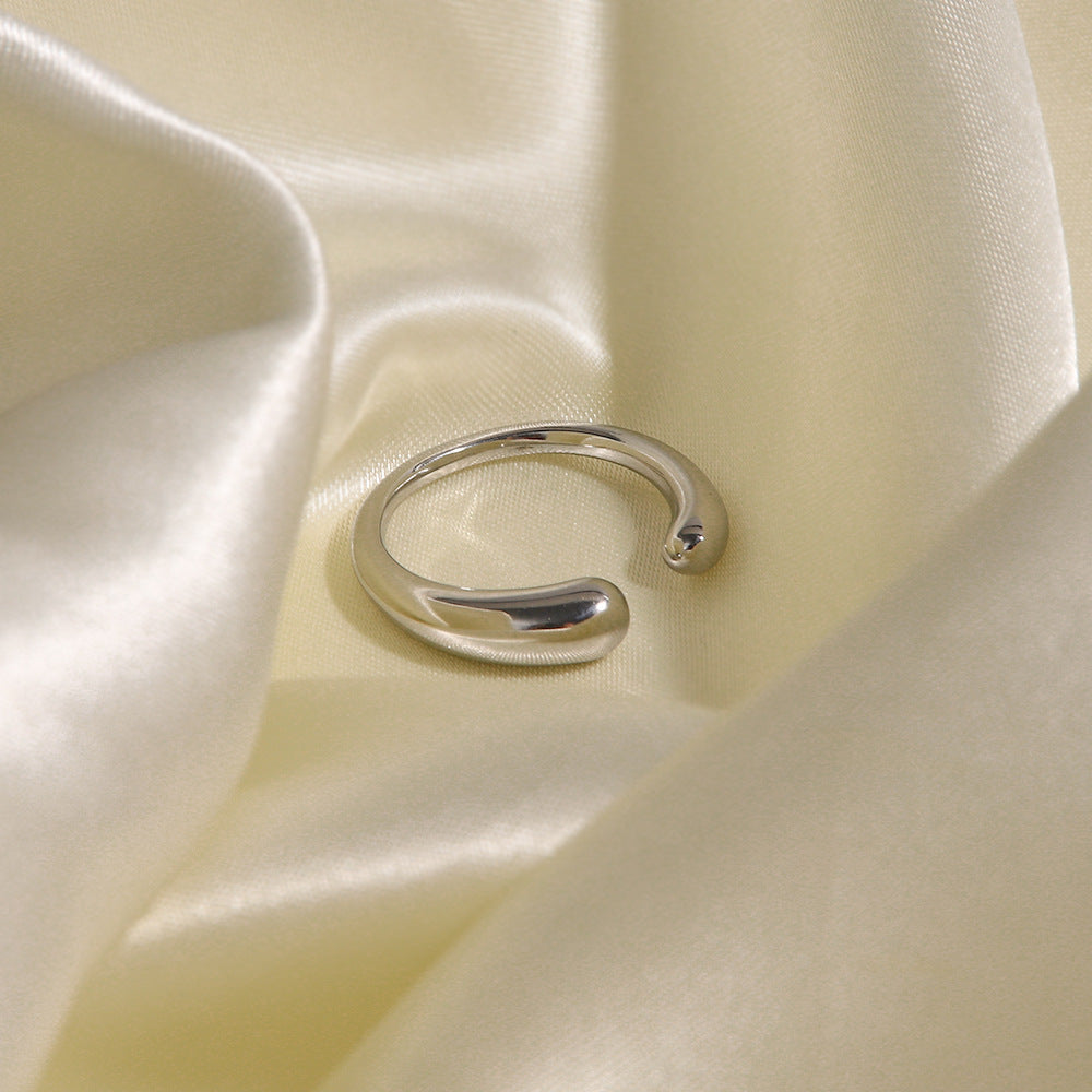 5pcs Titanium Steel Oval Open Ring Women's Fashion All Match Personality Drop Index Finger Ring Cold Jewelry