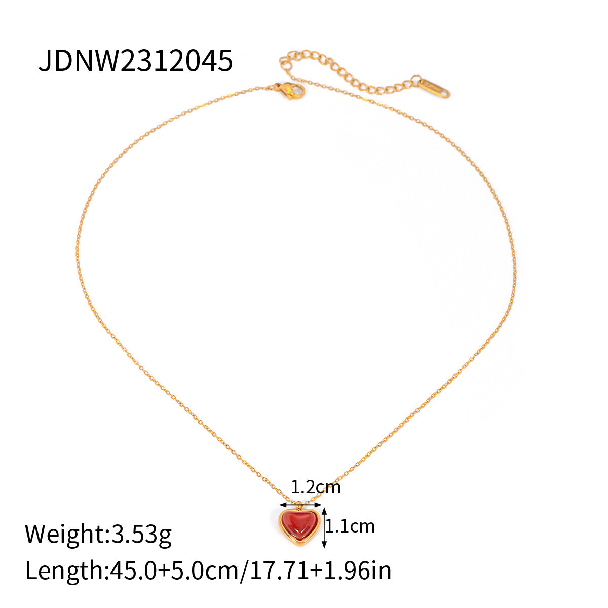 5pcs New Style 18K Gold Stainless Steel Inlaid With Red Agate Love Pendant Necklace Collar