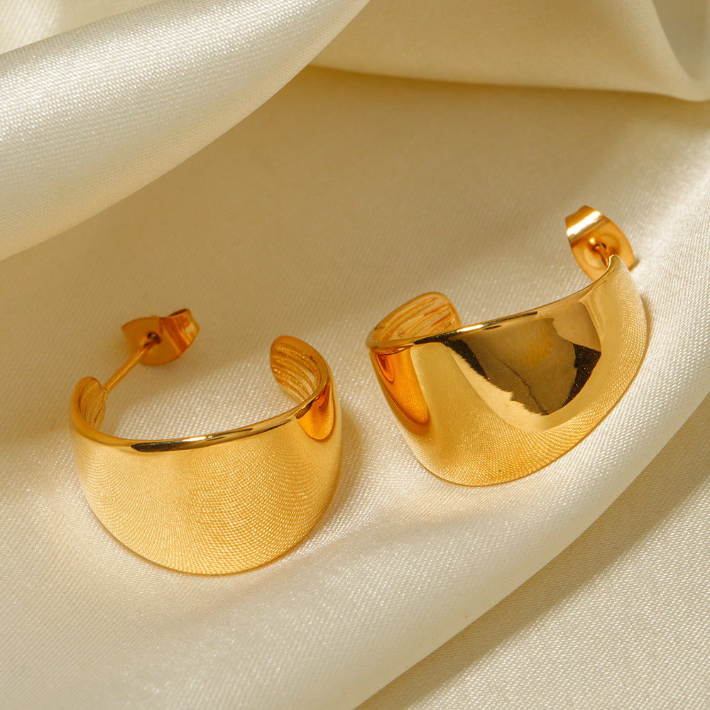 5pcs Women's Exaggerated Smooth Wide Sector Earrings 18K Gold Plated Stainless Steel C-Shaped Ring Earrings Jewelry Accessories