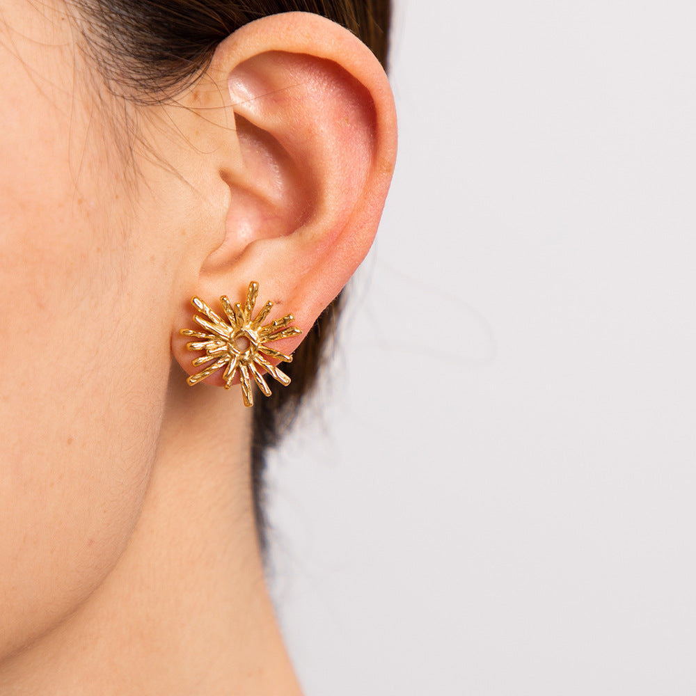 5pcs Accessories 18K Gold Stainless Steel Radial Earrings Temperament Fashion Earrings