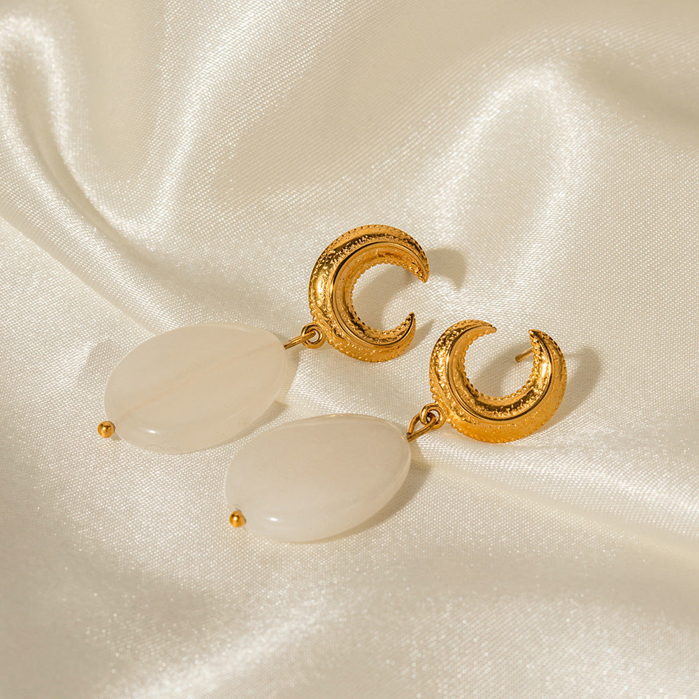 5pcs 18K Gold Stainless Steel Moon Studs Pendant Earrings All Matching Earrings