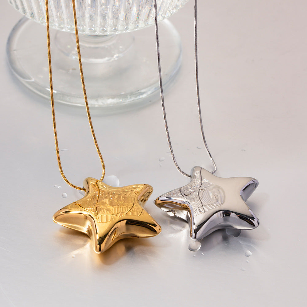 5pcs New 18K Gold Plated Necklace Jewelry Stainless Steel Pentagon Star Women's All Titanium Steel Pendant Necklace Jewelry