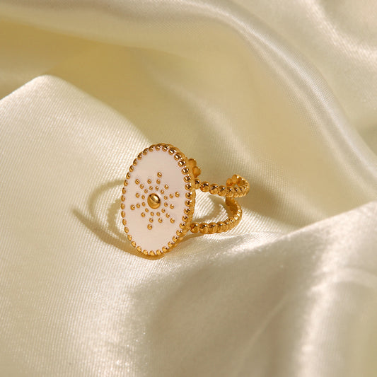 5pcs Western Retro Elegant Exquisite Natural Pearl Shell Gold Plated Ring White Drop Star Awn Double Open Ring Female