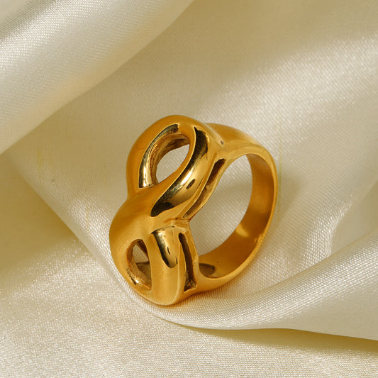 5pcs Tide Cold Titanium Steel 18K Gold Stainless Steel Infinite Symbol Ring No. 7 Female Niche Design