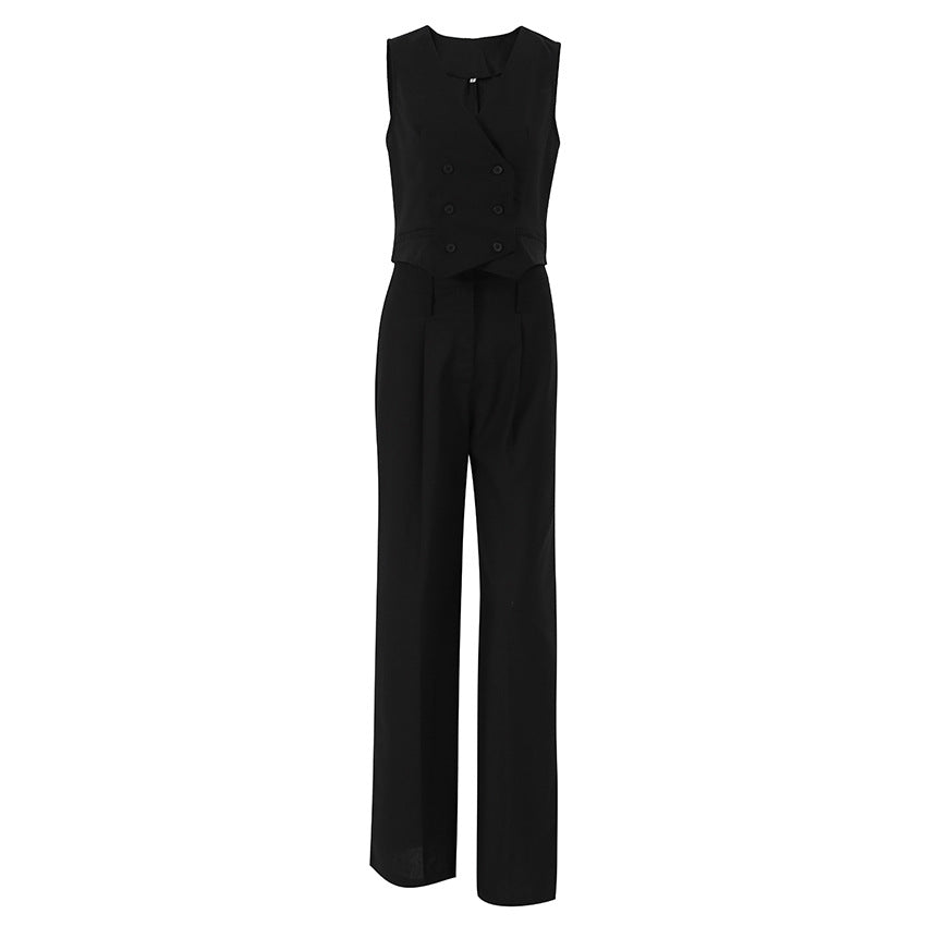 Fashion Casual Black Vest Vest Vest Pants Two-Piece Summer Design Sense Cotton Linen Suit For Women