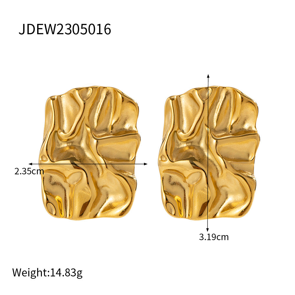 5pcs 18K Gold Plated Stainless Steel Irregular Hammer Stud Earrings Women's Fashion Timeless Earrings
