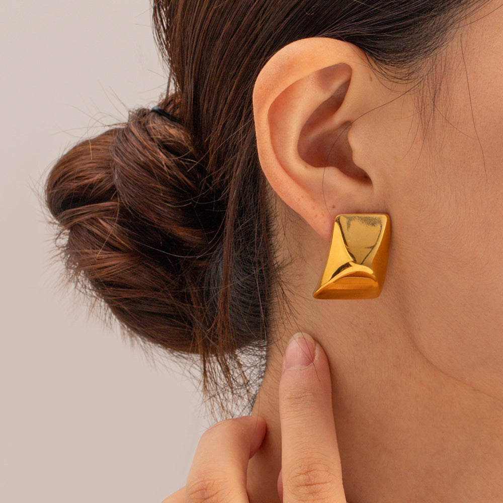 5pcs Titanium Steel Hammer Earrings Stud Earrings 18K Gold Stainless Steel Mirror Square Shaped Rivet Earrings
